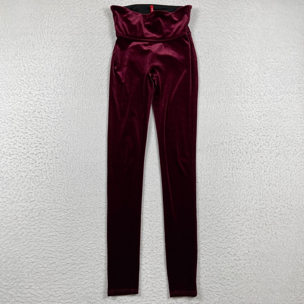 Spanx Velvet Leggings Womens Small Burgundy High Waisted Slimming Cozy Casual